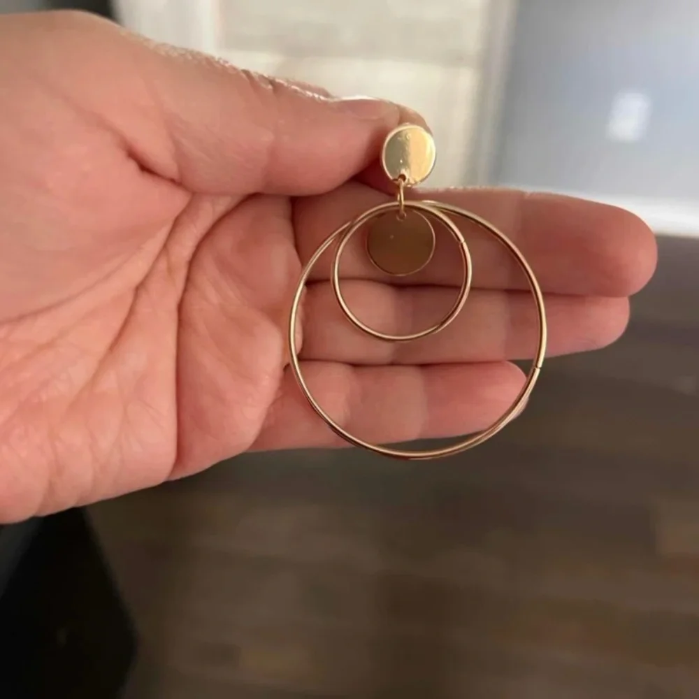 Gold Tone Concentric Hoop Drop Earrings